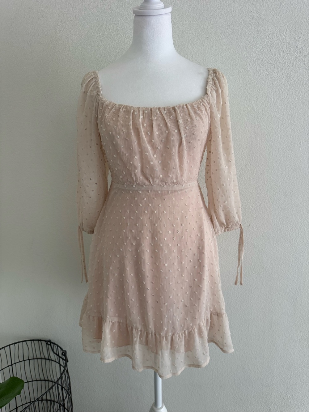 Speechless Blush Swiss Dot Square Neck Mini Dress